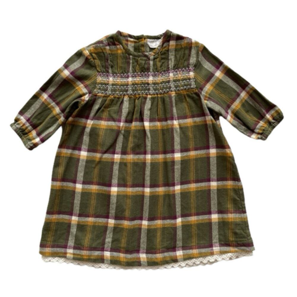 Canvas House Plaid Flannel Smocked Dress Size 3-4y